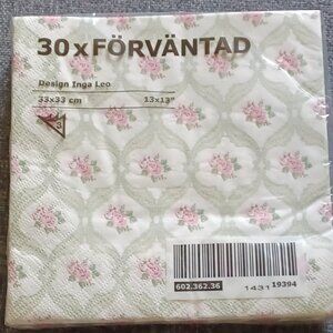 Ikea Forvantad Paper Napkins Discontinued Pink Rose Pattern NIP Design Inga Leo